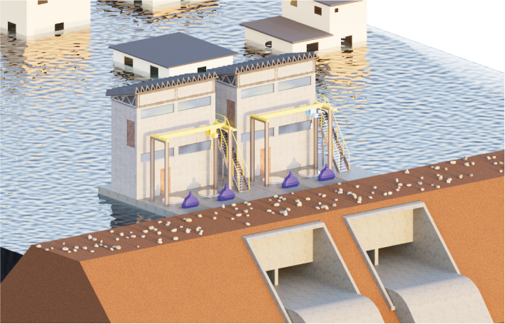 EDAM, Estação de Drenagem Anfíbia Modular HIGRA substituindo casa de bombas tradicional